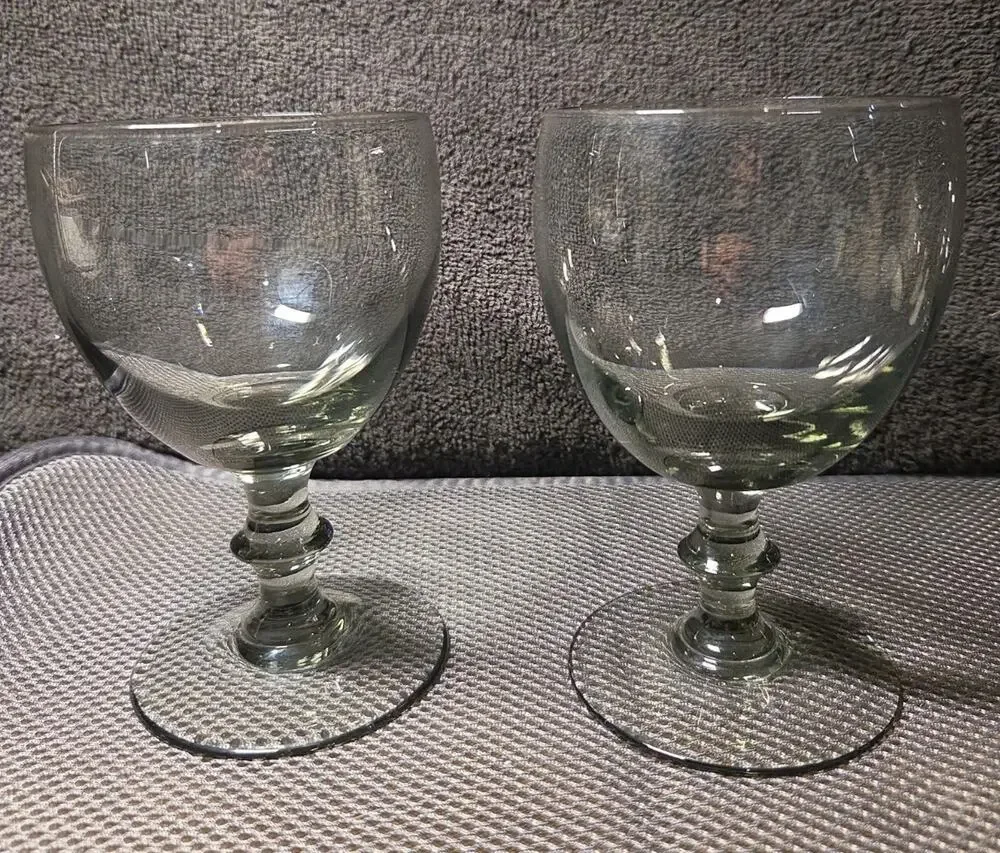 Set Of 3 clear pressed glass goblets with a bulbous stem 5